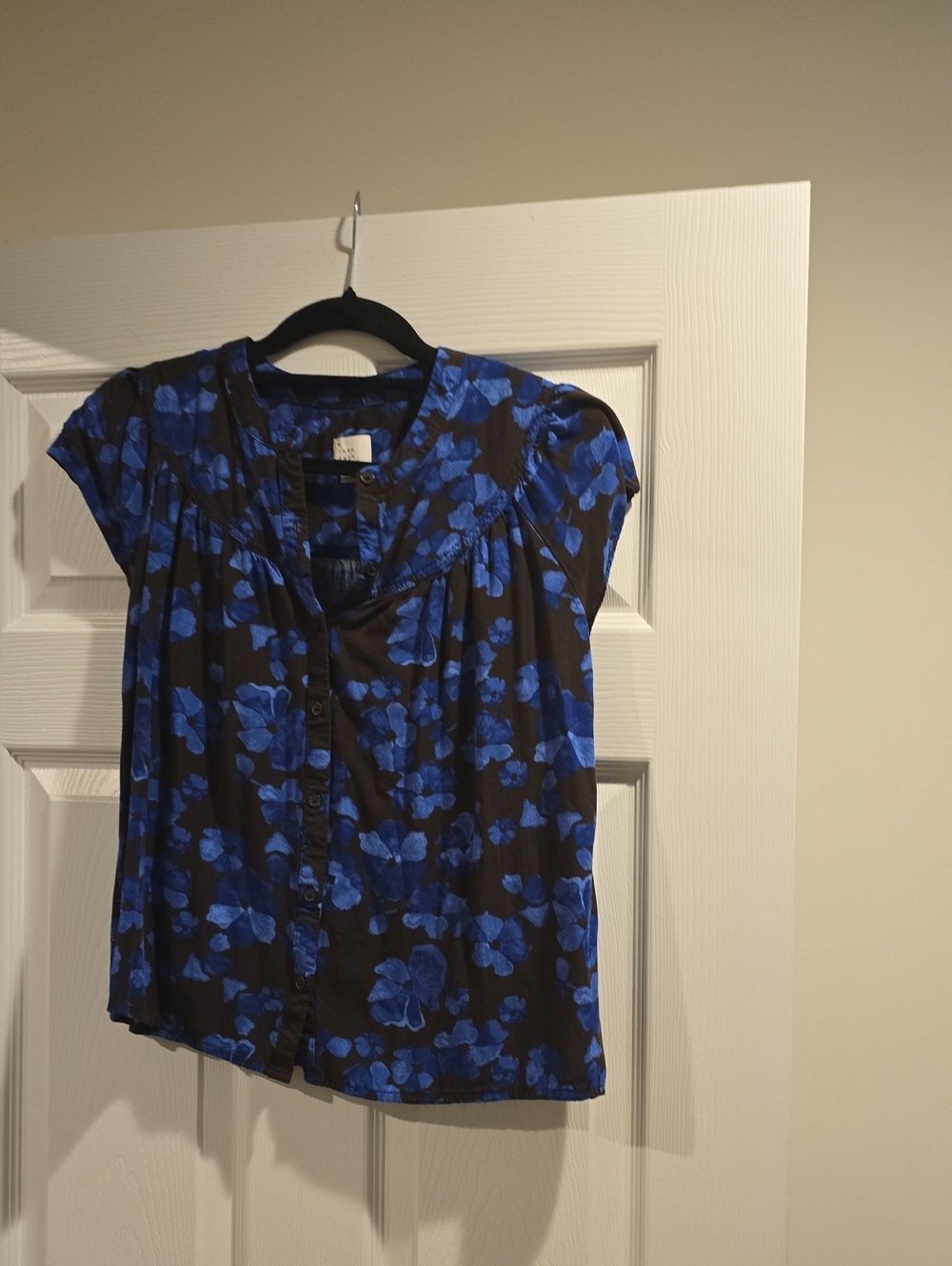 a new day Black Blouse with Blue Floral Print